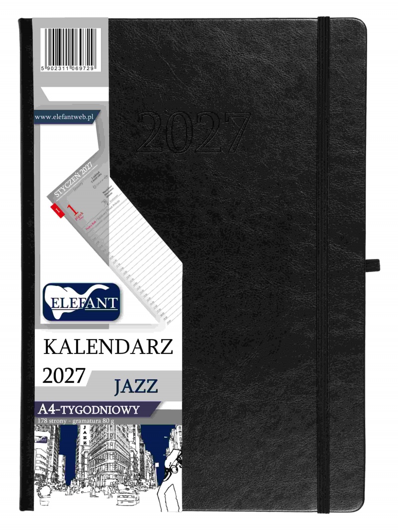 KALENDARZ JAZZ A4 TYGODNIOWY CZARNY 2027, Tygodniowe, Kalendarze