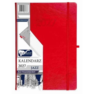 KALENDARZ JAZZ A4 TYGODNIOWY CZERWONY 2027, Tygodniowe, Kalendarze