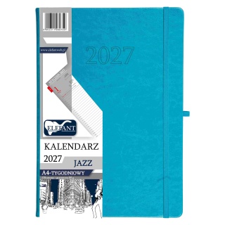 KALENDARZ JAZZ A4 TYGODNIOWY TURKUSOWY 2027, Tygodniowe, Kalendarze