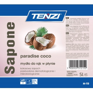 Mydło w płynie TENZI, zapach kokosowy, Sapone Paradise Coco, 5l, Mydła i dozowniki, Artykuły higieniczne i dozowniki