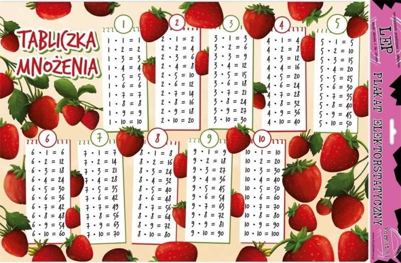PLAKAT ELEKTROSTAT.TABLICZKA MNOŻENIA TRUSKAWKA, Pozostałe, Galanteria papiernicza