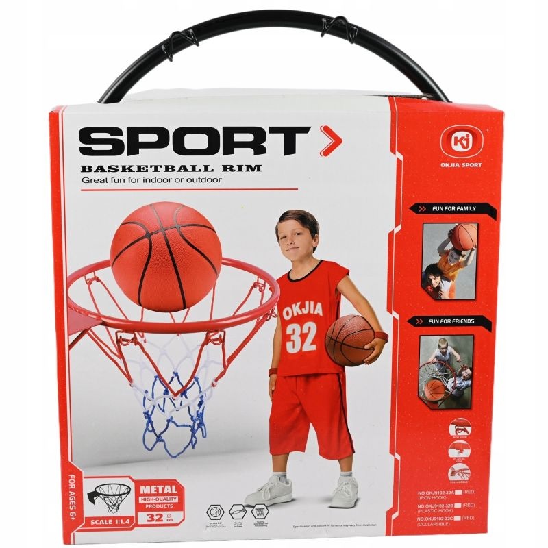 ZESTAW DO KOSZYK&Oacute;WKI OBRĘCZ METALOWA CZARNA 32CM., Sport i rekreacja, Zabawki