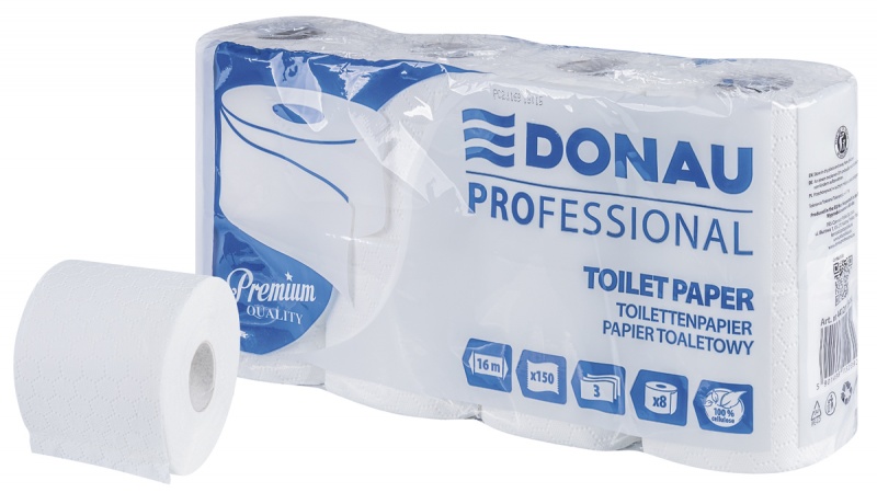 Cellulose toilet paper DONAU PROFESSIONAL, 3 layers, 150 sheets, 8 pcs, white