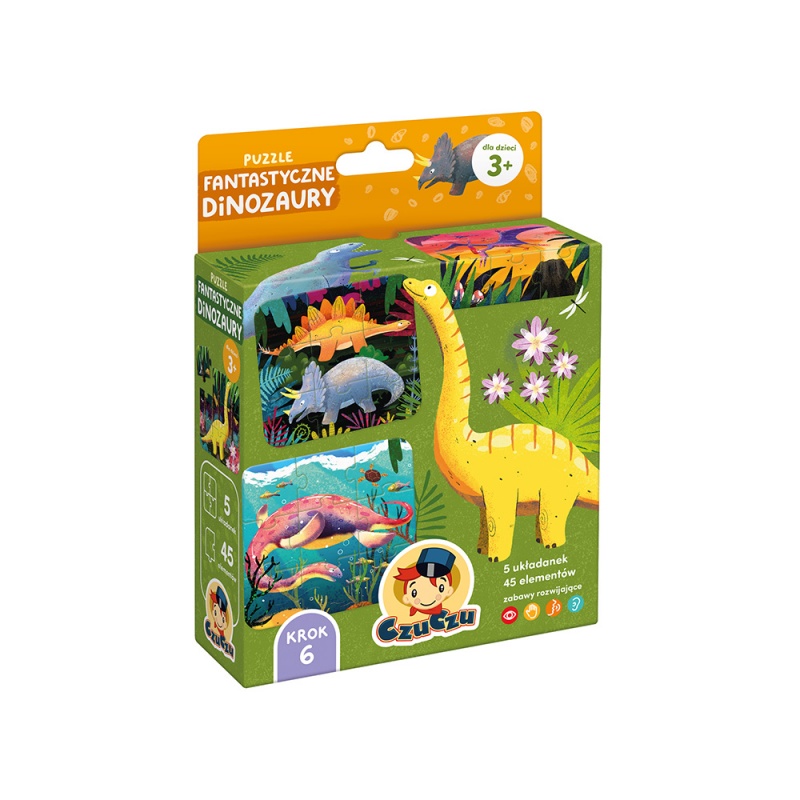 PUZZLE FANTASTYCZNE DINOZAURY 3+ CZU PUD, Dla malucha, Puzzle