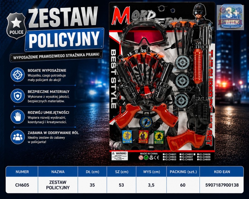 ZESTAW POLICYJNY CH605 IMP, Dla chłopca, Zabawki