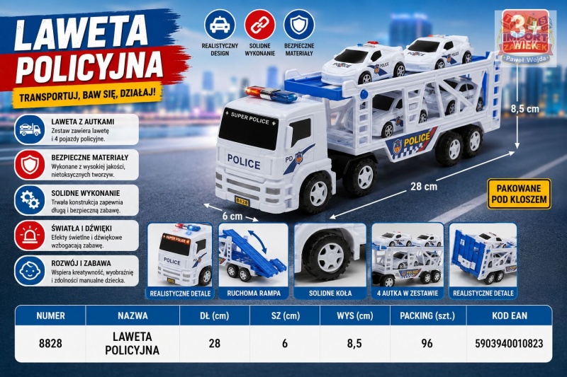 LAWETA POLICYJNA 8828 IMP, Pojazdy, Zabawki
