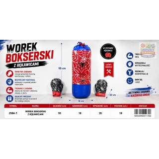 WOREK BOKSERSKI Z RĘKAWICAMI 258A-7-2 IMP, Dla chłopca, Zabawki