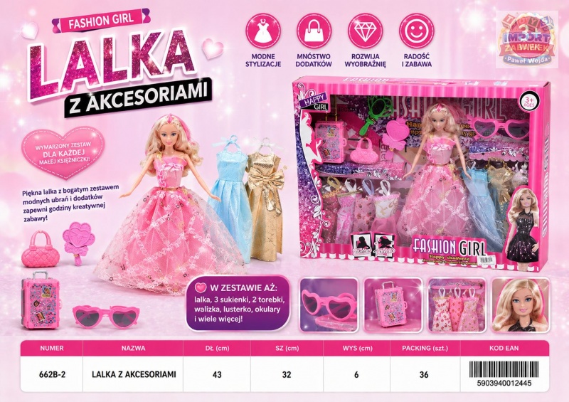 LALKA Z AKCESORIAMI 662B-2 IMP, Lalki, Zabawki