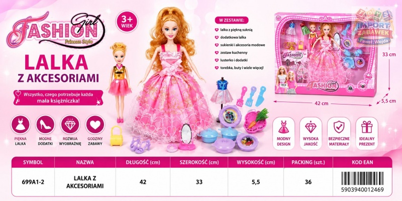 LALKA Z AKCESORIAMI 699A1-2 IMP, Lalki, Zabawki