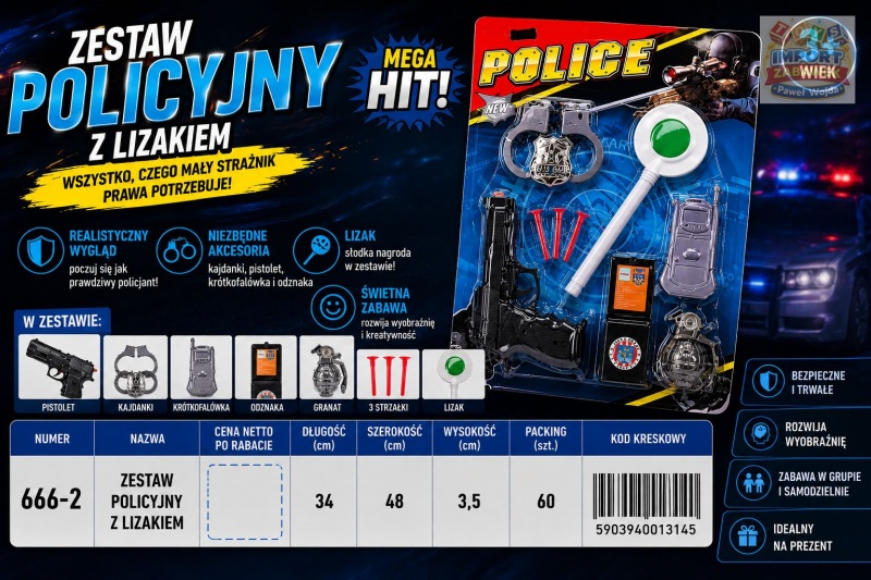 ZESTAW POLICYJNY Z LIZAKEM 666-2 IMP, Dla chłopca, Zabawki