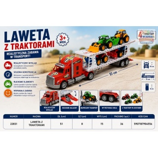 LAWETA Z TRAKTORAMI 22831 IMP, Pojazdy, Zabawki