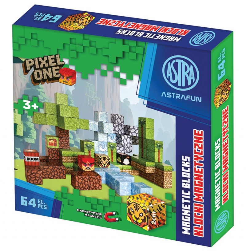 ZESTAW KLOCK&Oacute;W MAGNET.PIXEL ONE DŻUNGLA 64szt., Klocki, Zabawki