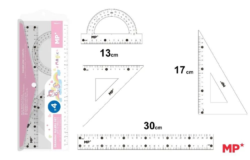 ZESTAW GEOMETRYCZNY JEDNOROŻEC 4 EL. W ETUI, Zestawy, Art. kreślarskie