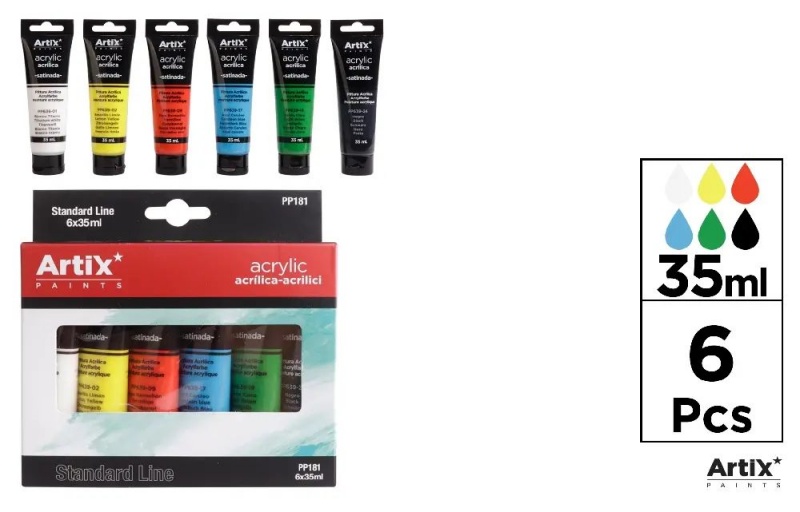 ZESTAW FARB AKRYLOWYCH 6 KOL X 35ML, Farby, Plastyka