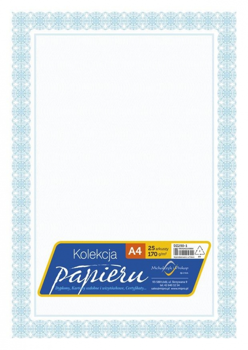 PAPIER OZDOBNY A4 170g.DYPLOM 25ark., Papiery specjalne, Papier