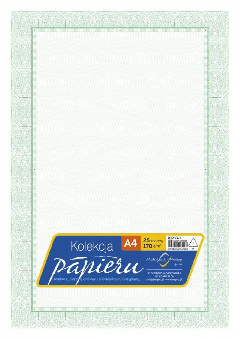 PAPIER OZDOBNY A4 170g.DYPLOM 25ark., Papiery specjalne, Papier