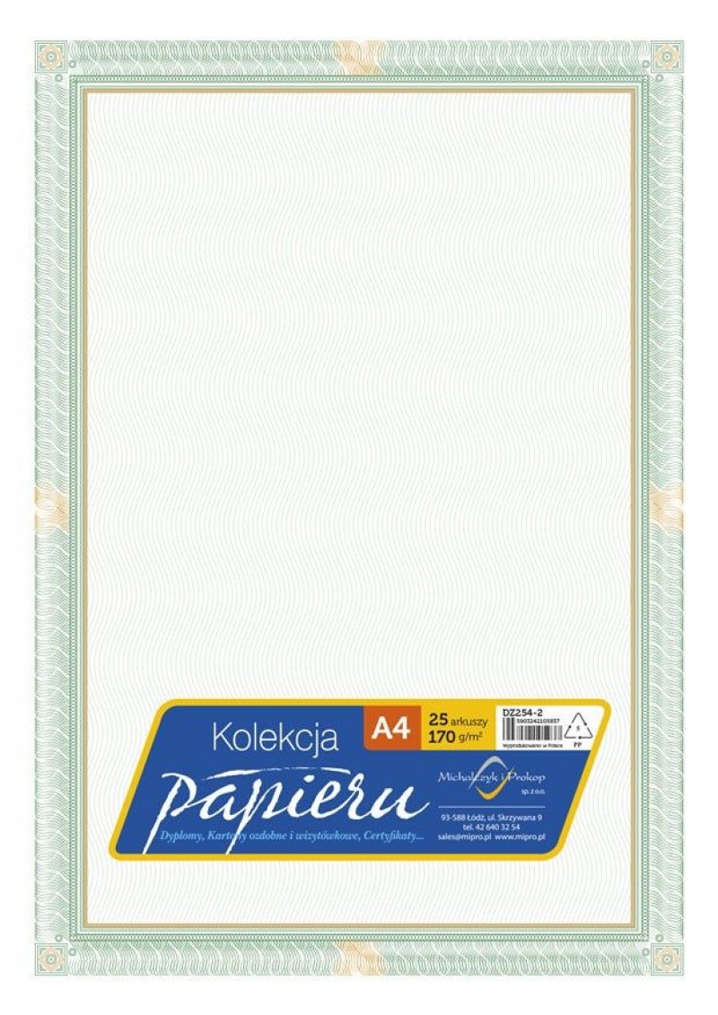 PAPIER OZDOBNY A4 170g.DYPLOM 25ark., Papiery specjalne, Papier