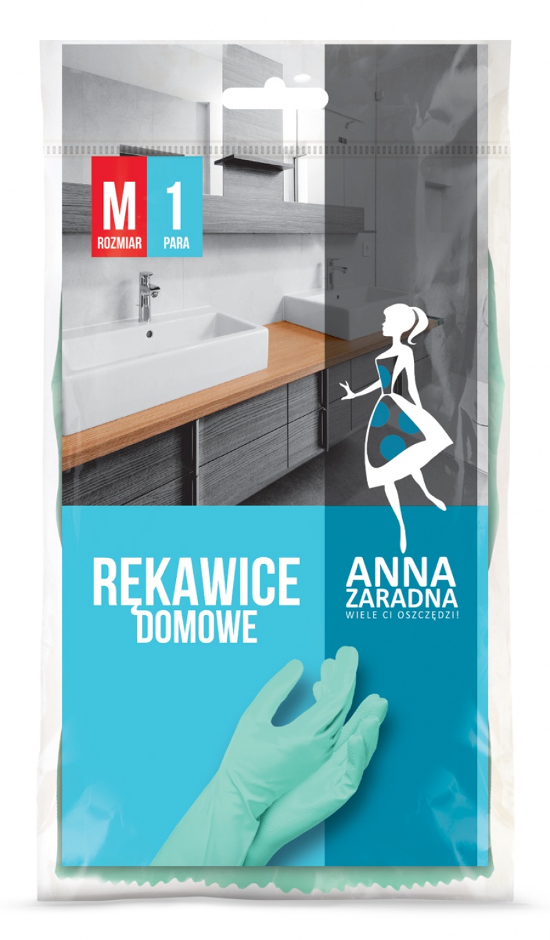 Rękawice domowe ANNA ZARADNA, rozmiar M, pastelowa zieleń, Akcesoria do sprzątania, Artykuły higieniczne i dozowniki