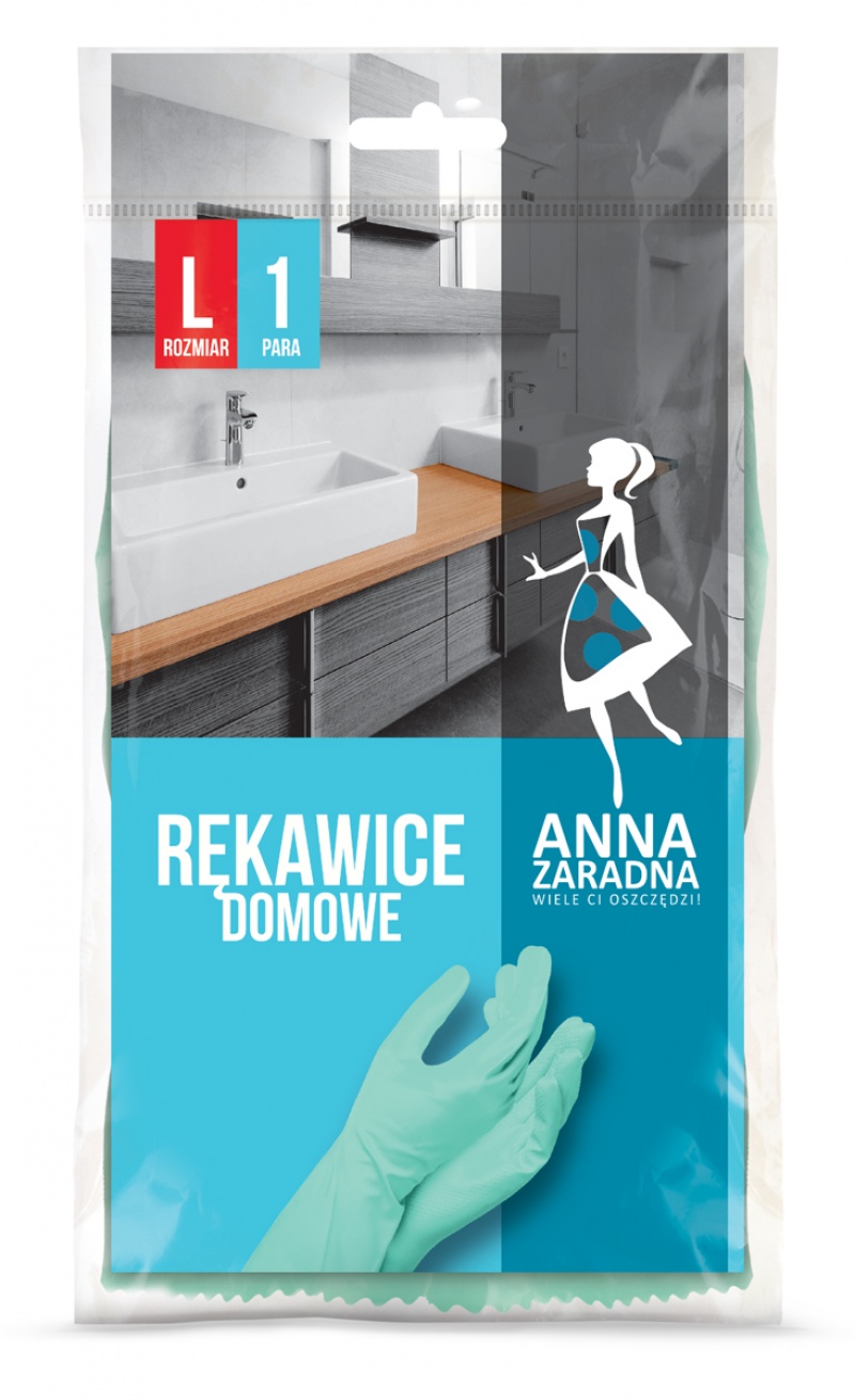 Rękawice domowe ANNA ZARADNA, rozmiar L, pastelowa zieleń, Akcesoria do sprzątania, Artykuły higieniczne i dozowniki