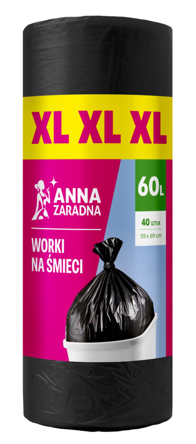 Trash bags ANNA ZARADNA XL, durable, 60l, 40 pcs, black