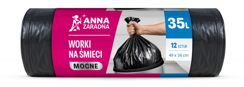 Worki na śmieci ANNA ZARADNA, mocne, 35l, 12 szt., czarne, Worki, Artykuły higieniczne i dozowniki