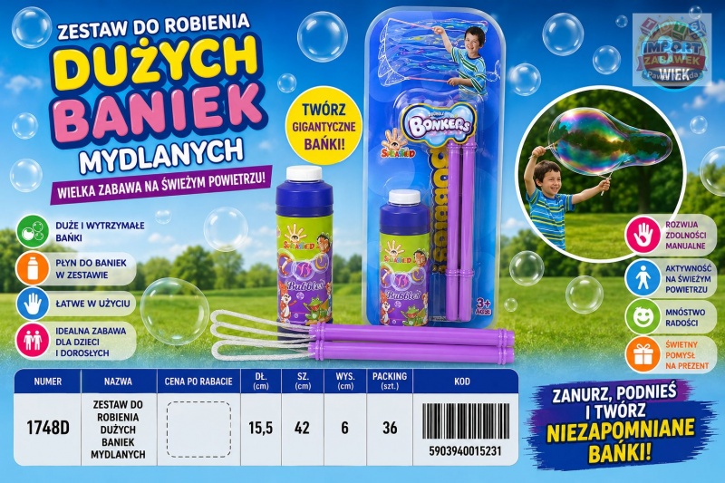 ZESTAW DO ROBIENIA DUŻYCH BANIEK MYDLANYCH, Bańki i akcesoria do baniek, Zabawki