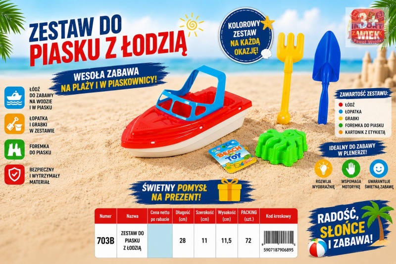 ZESTAW DO PIASKU Z ŁODZIĄ 703B IMP, Zabawa w piasku, Zabawki