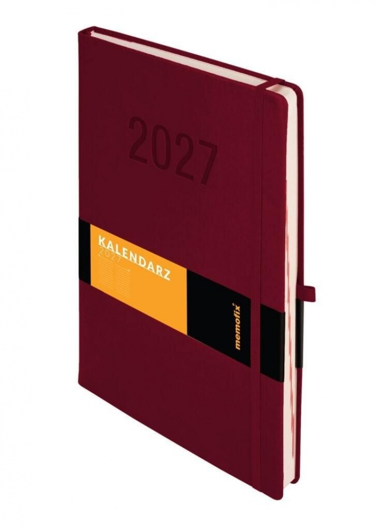 Kalendarz 2027 Memofix A4 dzienny bordowy, Dzienne, Kalendarze