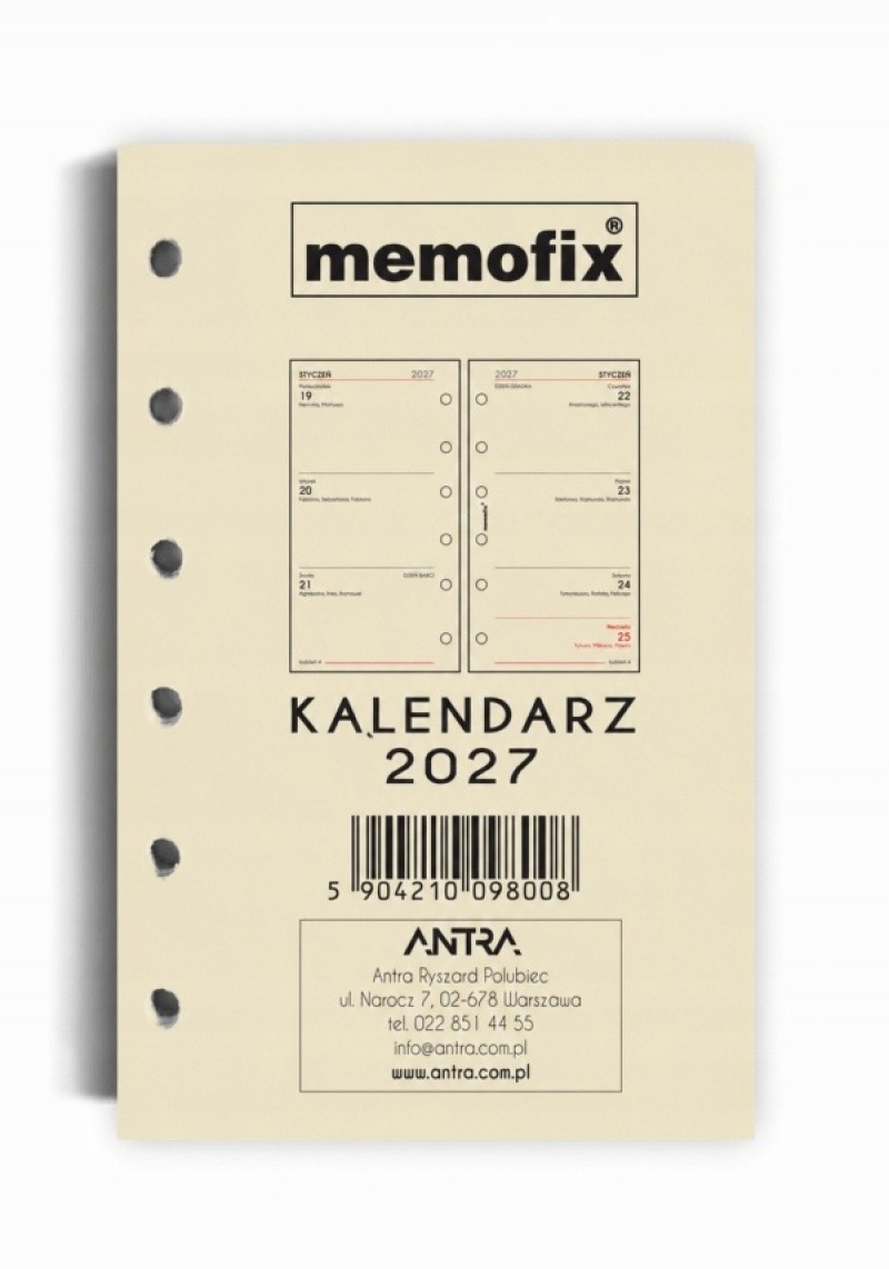 Wkład kalendarzowy 2027 Memofix A6 TDW, Organizery, Kalendarze