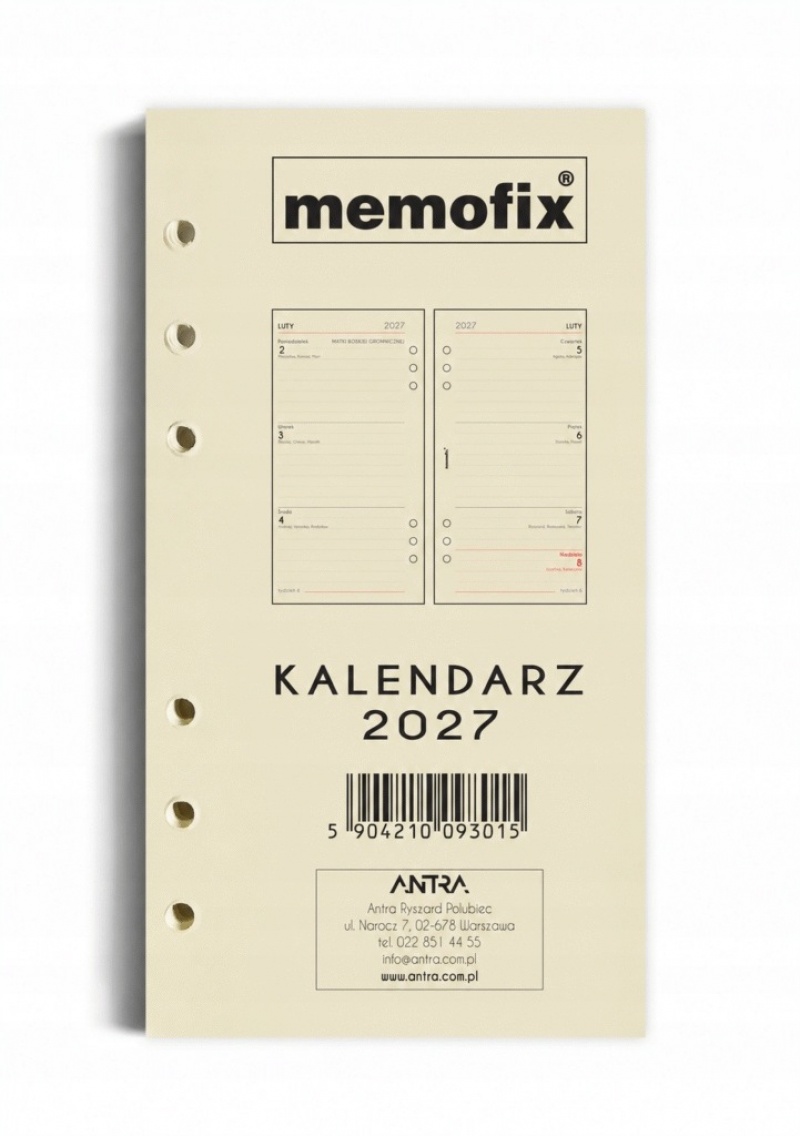 Wkład kalendarzowy 2027 Memofix B6 TDW, Organizery, Kalendarze