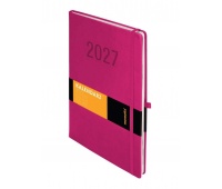 Kalendarz 2027 Memofix A4 tyg. z notesem fuksja, Tygodniowe, Kalendarze