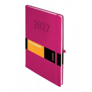 Kalendarz 2027 Memofix A4 tyg. z notesem fuksja, Tygodniowe, Kalendarze