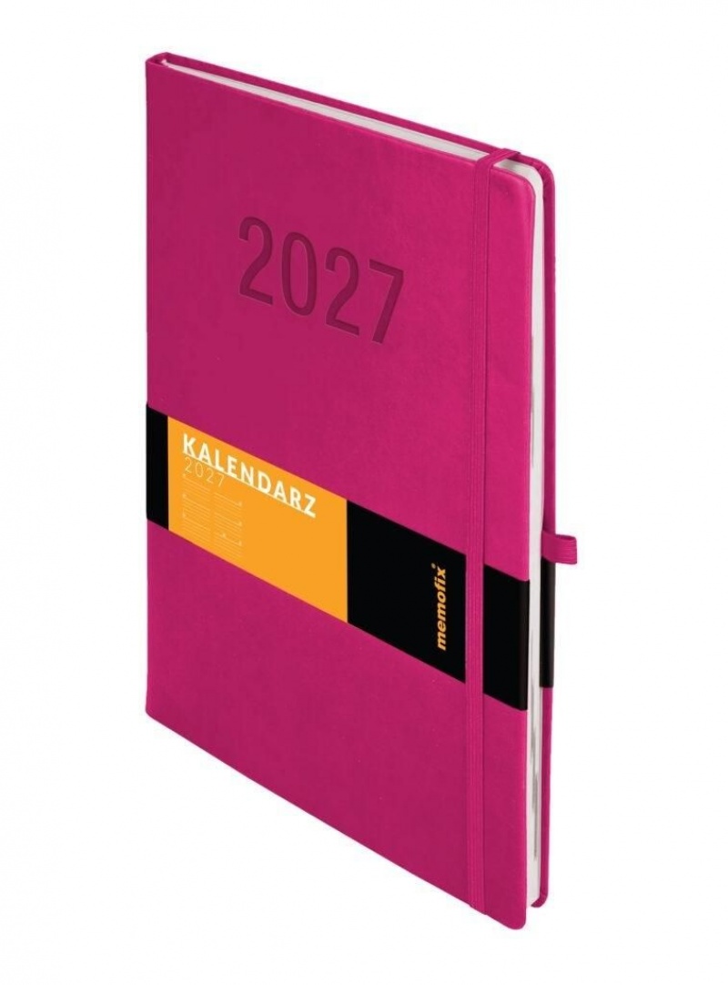 Kalendarz 2027 Memofix A4 tyg. z notesem fuksja, Tygodniowe, Kalendarze