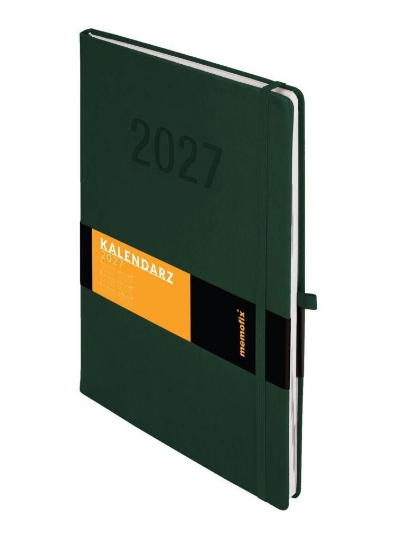 Kalendarz 2027 Memofix A4 tyg. z notesem zielony, Tygodniowe, Kalendarze