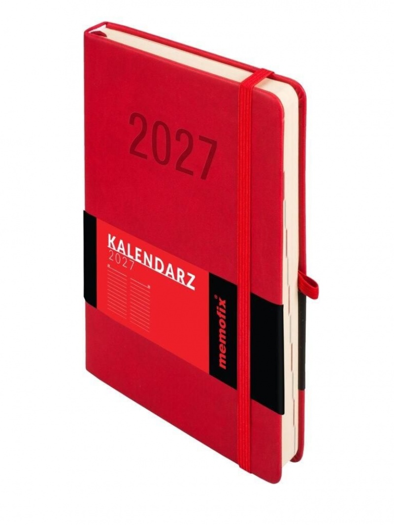 Kalendarz 2027 Memofix A5 dzienny czerwony, Dzienne, Kalendarze