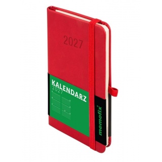 Kalendarz 2027 Memofix A6 tygodniowy czerwony, Tygodniowe, Kalendarze