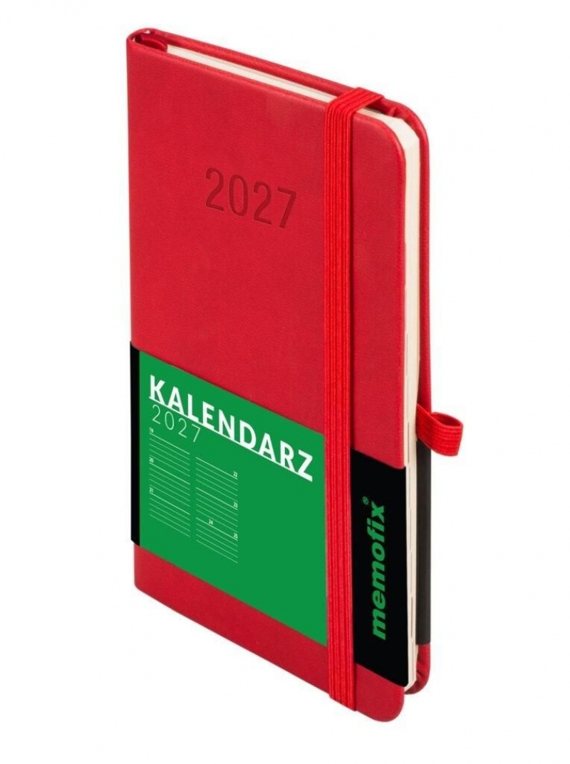 Kalendarz 2027 Memofix A6 tygodniowy czerwony, Tygodniowe, Kalendarze