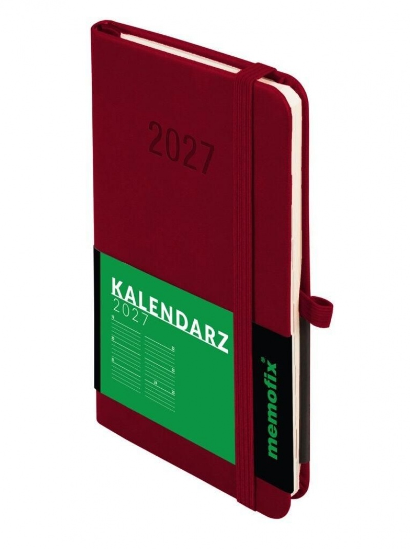 Kalendarz 2027 Memofix A6 tygodniowy bordowy, Tygodniowe, Kalendarze
