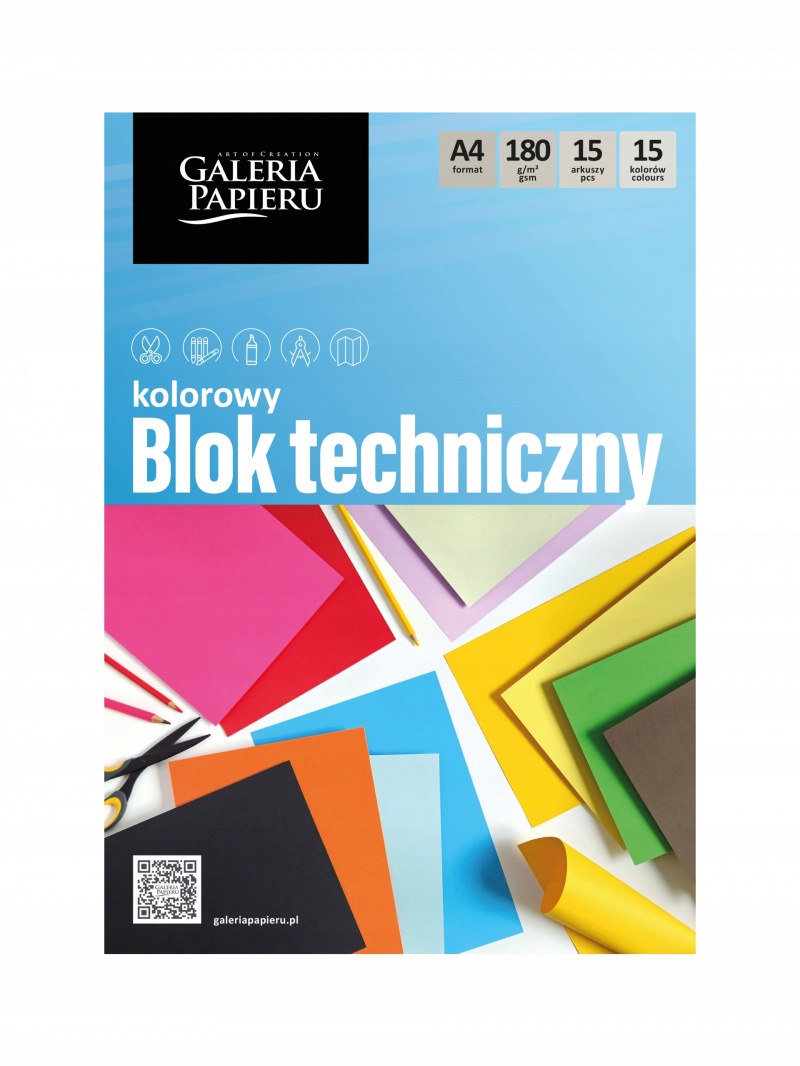 Blok techniczny A4 kolorowy 15ark.180g., Bloki, Zeszyty i bloki
