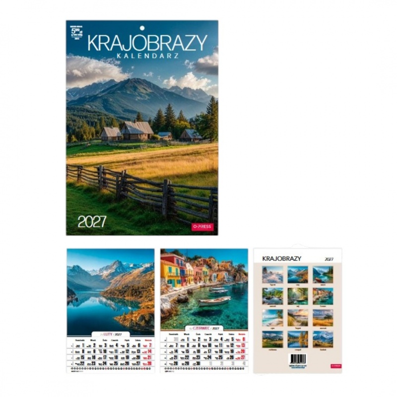 Kalendarz ścienny A4 Krajobrazy 2027, Ścienne, Kalendarze