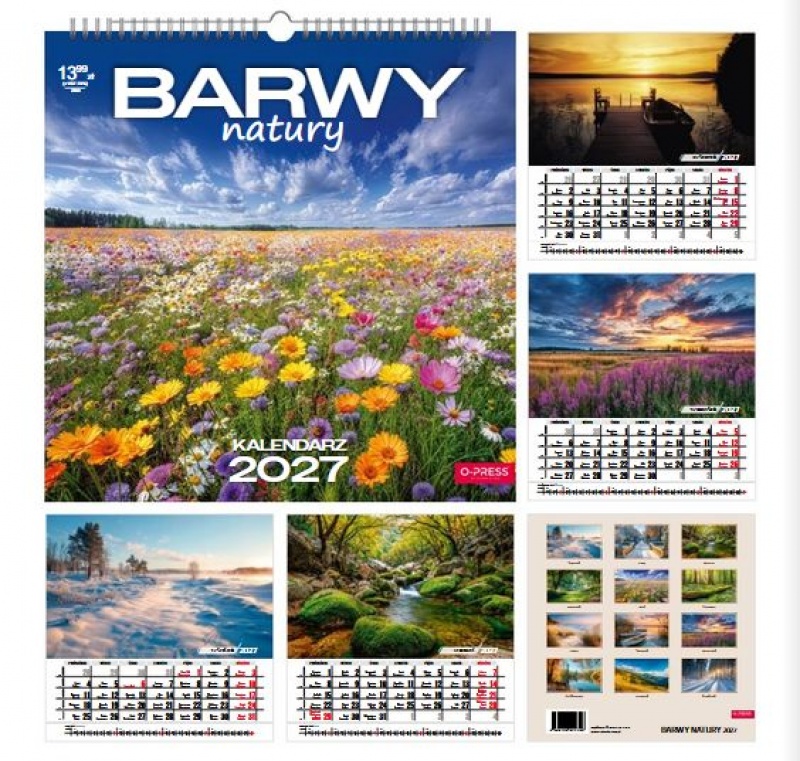 Kalendarz Kwadrat Barwy Natury 2027, Ścienne, Kalendarze