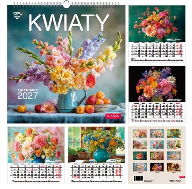 Kalendarz Kwadrat Kwiaty 2027, Ścienne, Kalendarze