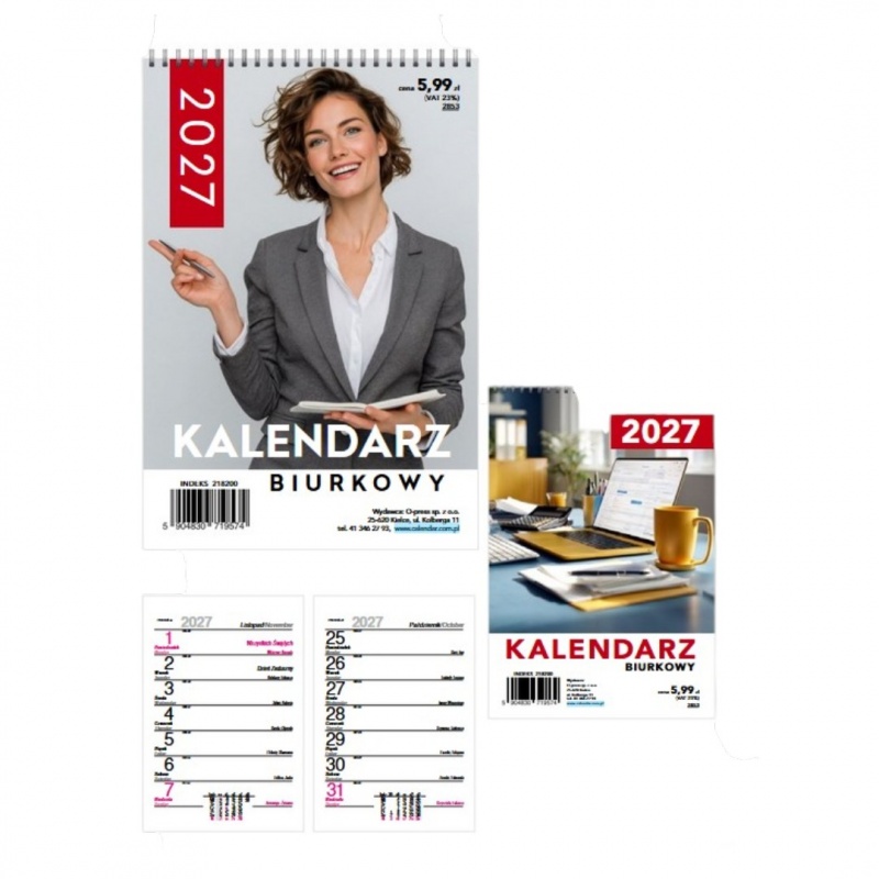 Kalendarz Biurkowy A5 Tygodniowy 2027, Biurkowe, Kalendarze