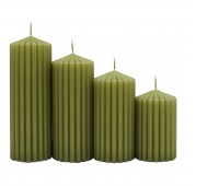 Ribbed pillar candle DONAU HOME, 60x80/100/120/140mm, 4 pcs., green