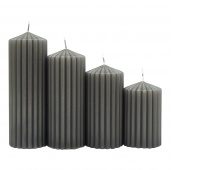 Ribbed pillar candle DONAU HOME, 60x80/100/120/140mm, 4 pcs., grey