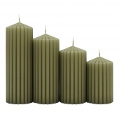 Ribbed pillar candle DONAU HOME, 60x80/100/120/140mm, 4 pcs., khaki