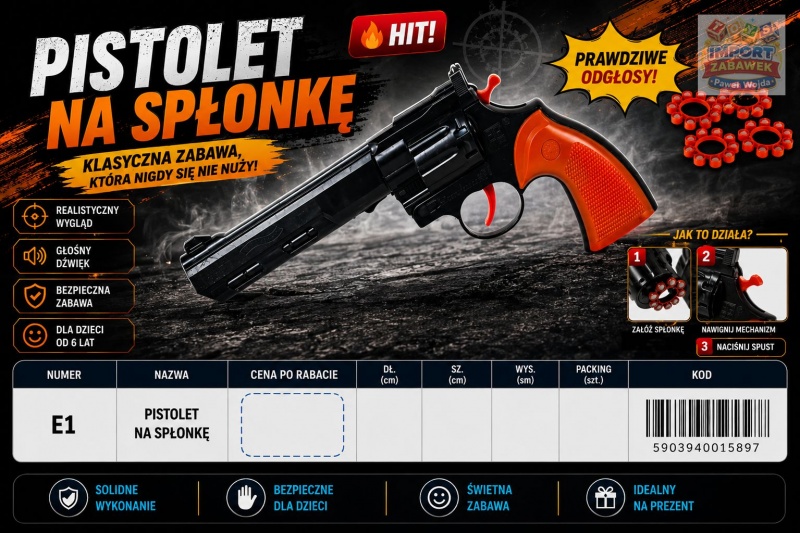 PISTOLET NA SPŁONKĘ, Dla chłopca, Zabawki