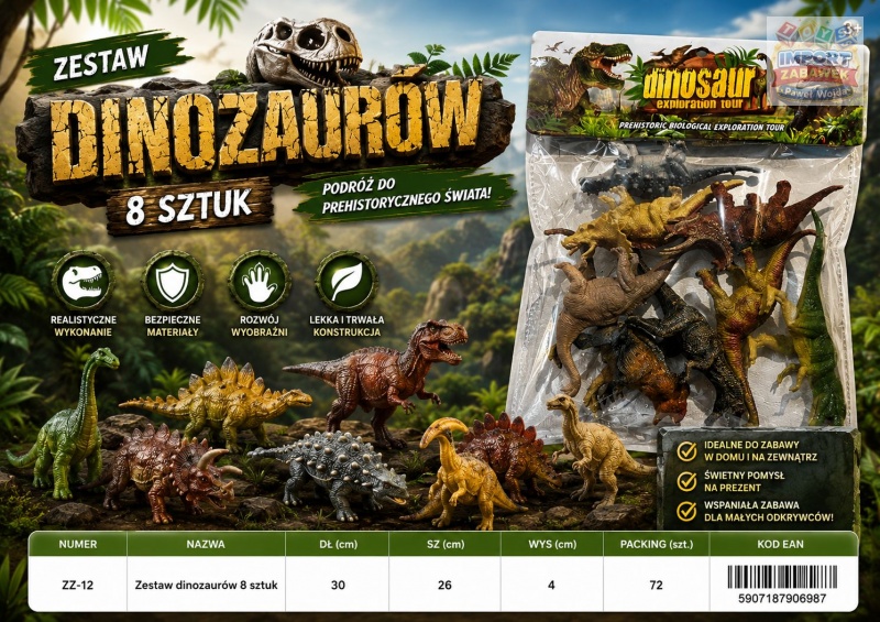 Zestaw dinozaur&oacute;w 8 sztuk, Zabawki