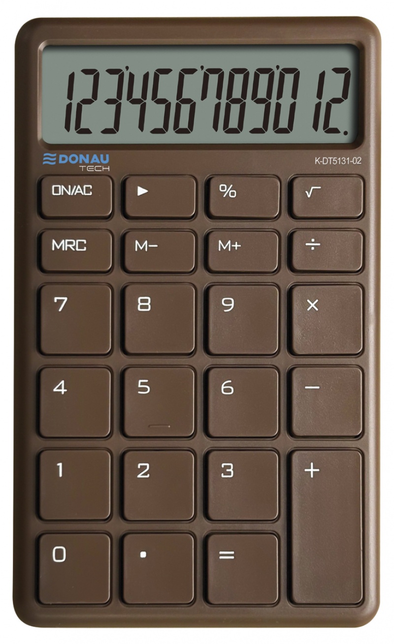Kalkulator biurowy DONAU TECH, 12-cyfr. wyświetlacz, funkcja pierw., wym. 137x84 mm, brązowy, Kalkulatory, Urządzenia i maszyny biurowe