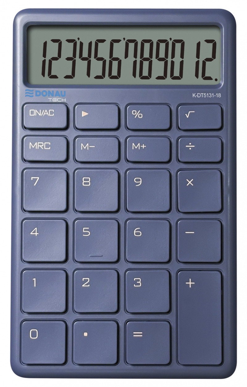 Kalkulator biurowy DONAU TECH, 12-cyfr. wyświetlacz, funkcja pierw., wym. 137x84 mm, granatowy, Kalkulatory, Urządzenia i maszyny biurowe